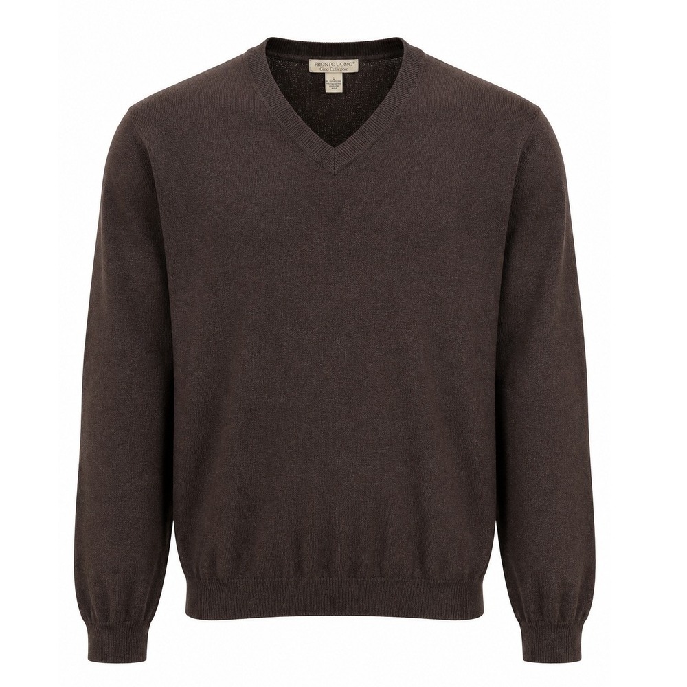 Pronto Uomo Mens V-Neck Sweater L Brown Cotton Cashmere Quiet Luxury Minimalist